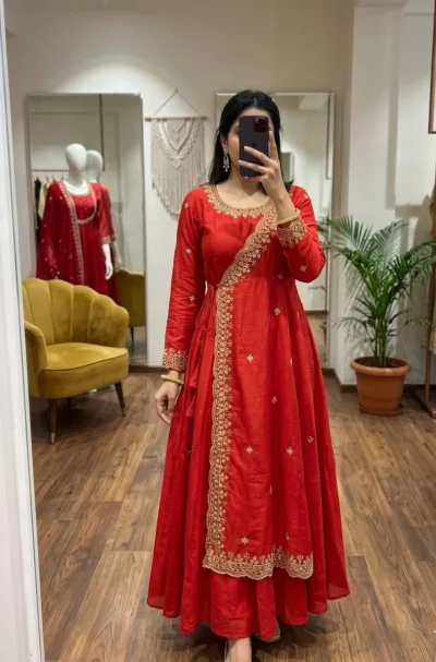 Elegant Festive Wear Embroidery Gown Set